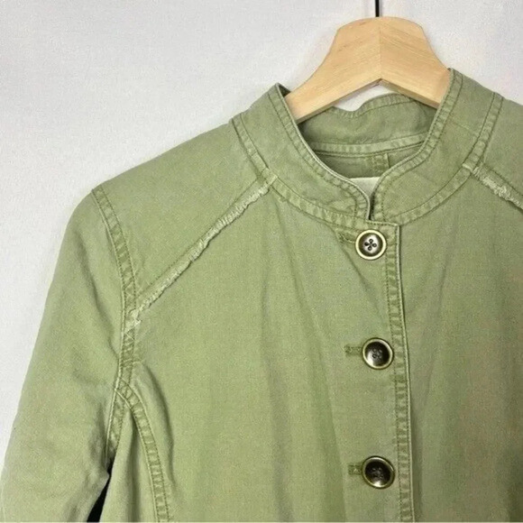 Caslon Green Twill Fringe Trim Button Down Military Jacket XS - Picture 4 of 5